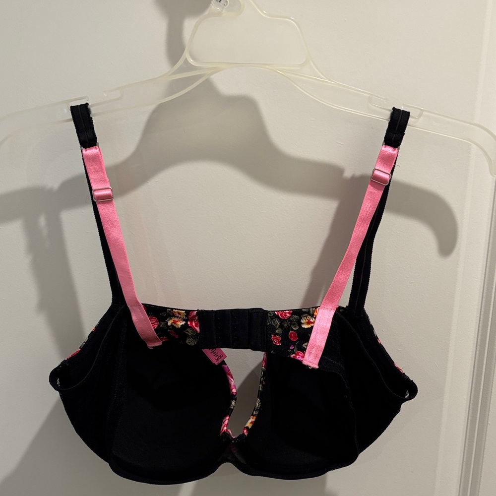Betsey Johnson Black Bra with Pink Floral Design - Picture 3 of 5